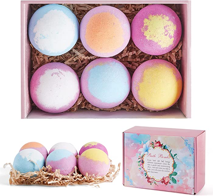 Bath Bombs Gift Set, 6pcs Fizzies Spa Kit with Pure Essential Oils, Coconut Oil, Sea Salt, and Shea Butter, Kid Safe, Best Christmas & Birthday Gift
