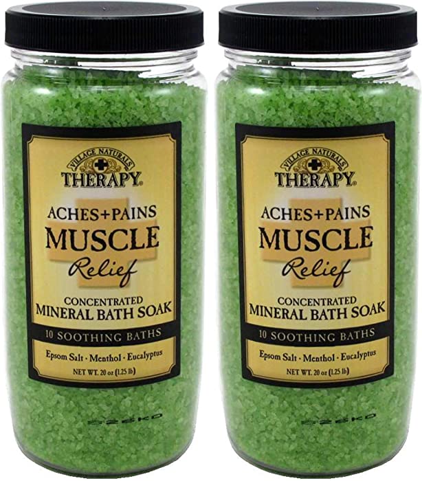 Village Naturals Aches + Pains Muscle Mineral Bath Soak 20 Ounce (591ml) (2 Pack)