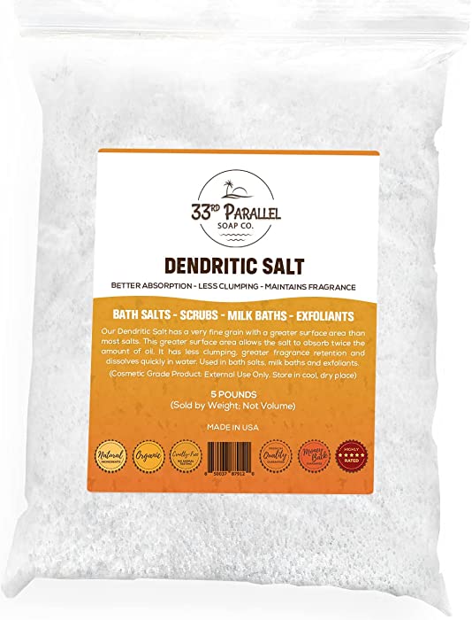 DENDRITIC Salt | Premium Fine Grain for Bath Salts, Scrubs, Exfoliants, Milk Baths & More | Sizes 1 to 5 LBS | (5 Pound)