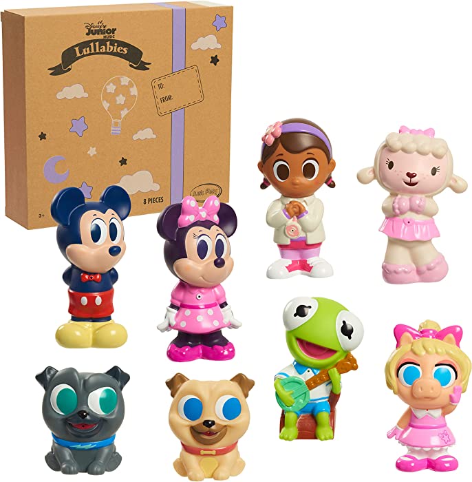 Disney Junior Music Lullabies Bath Toy Set, Includes Mickey Mouse, Minnie Mouse, Bingo, Rolly, Doc McStuffin, Lambie, Kermit, and Piggy Water Toys, Amazon Exclusive, by Just Play