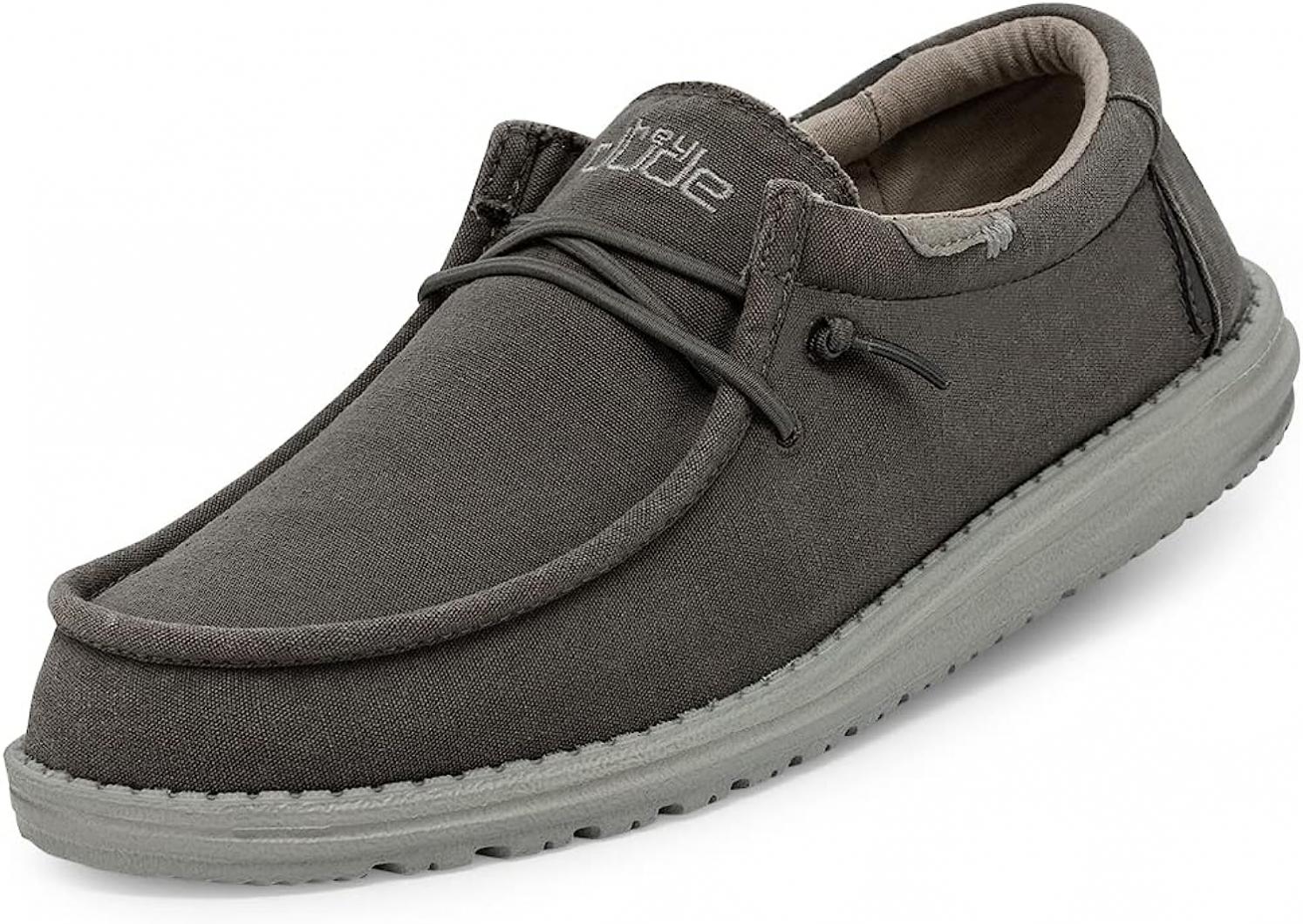 Hey Dude Men's Wally Wash Lead Size 8 Dark Grey | Men’s Shoes | Men's Lace Up Loafers | Comfortable & Light-Weight