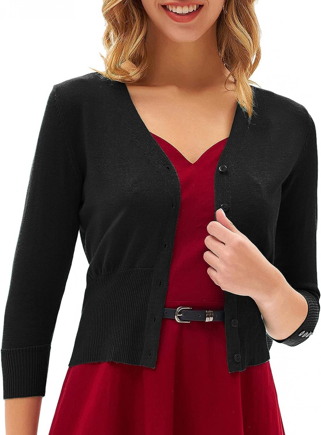 GRACE KARIN Women's Cropped Cardigan V-Neck Button Down Open Front Ribbed Knit Shrug Sweater