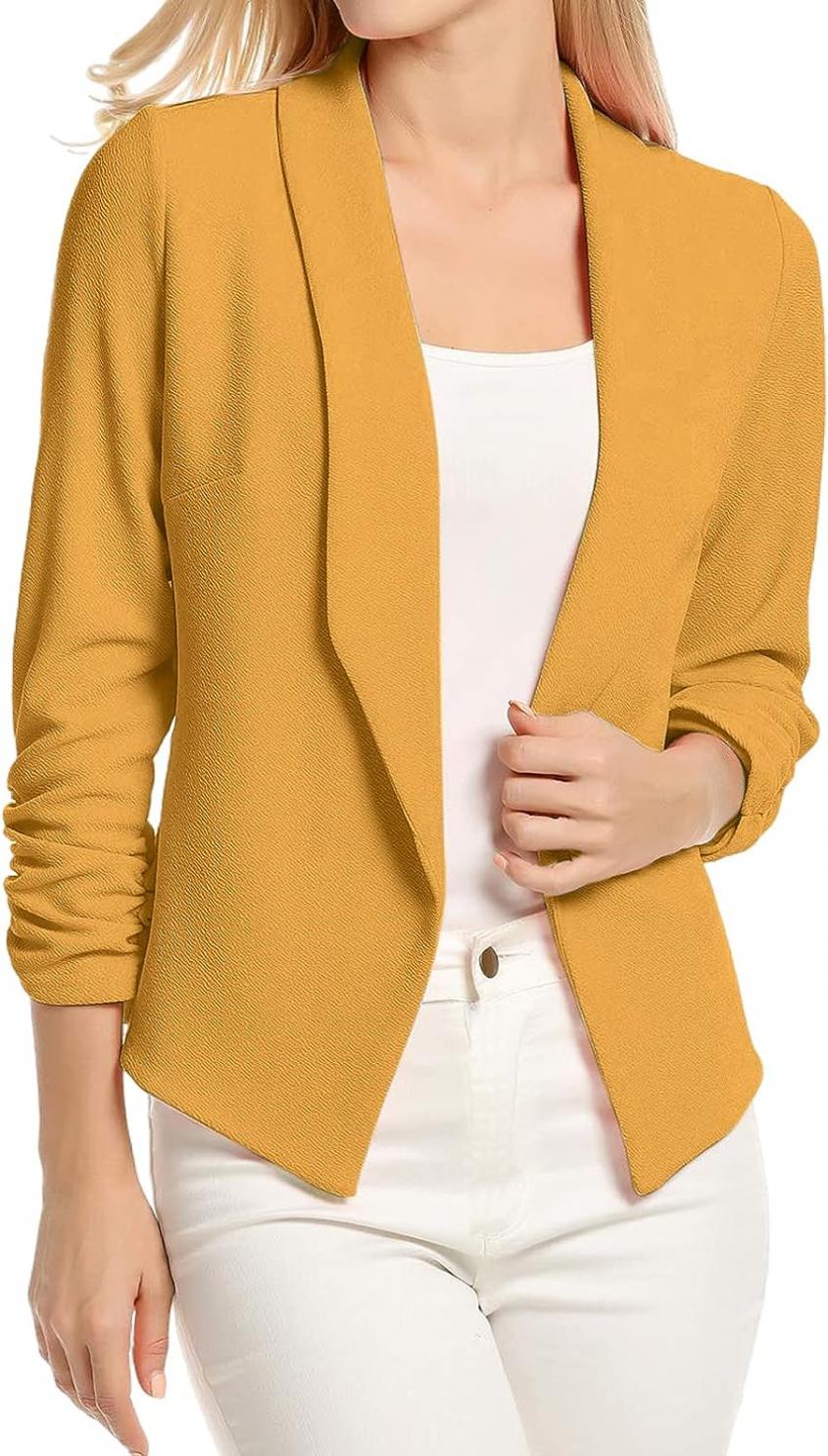 POGTMM Women 3/4 Sleeve Blazer Open Front Cardigan Jacket Work Office Blazer