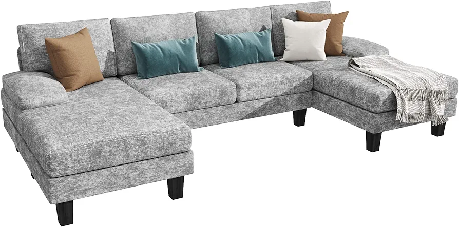 YESHOMY Convertible Sectional U-Shaped Couch with Soft Modern Cotton Chenille Fabric for Living Room, 6 Seats Oversized Sofas with Comfortable Backrest, Gray