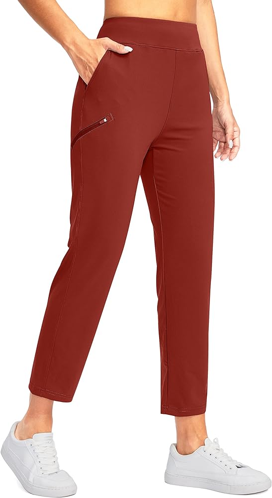 SANTINY Women's Golf Pants with 3 Zipper Pockets 7/8 Stretch High Waisted Ankle Pants for Women Travel Work