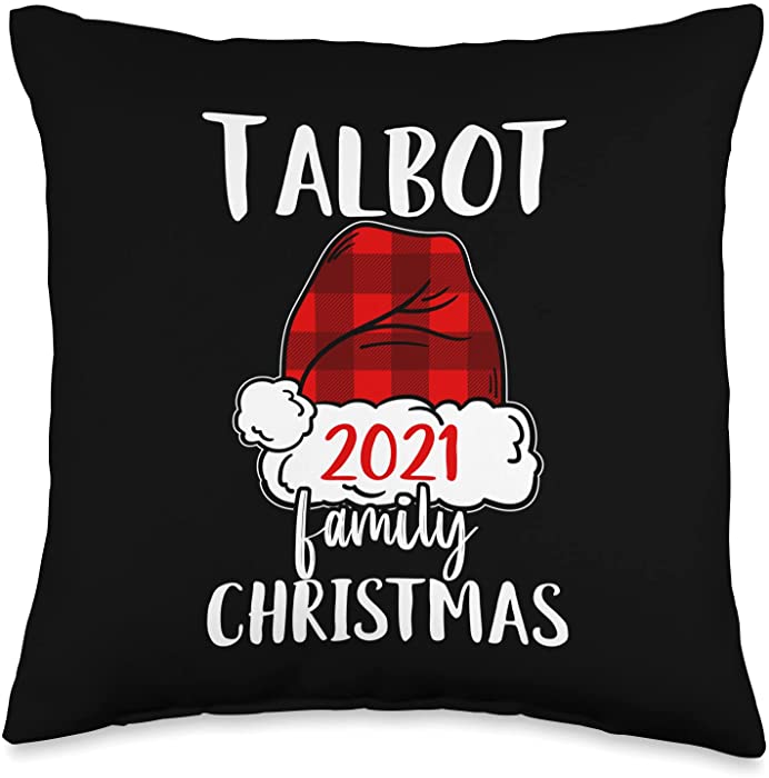 Red plaid Santa Talbot Family 2021 Christmas Christmas 2021 Talbot Matching Pajama Santa Hat Throw Pillow, 16x16, Multicolor