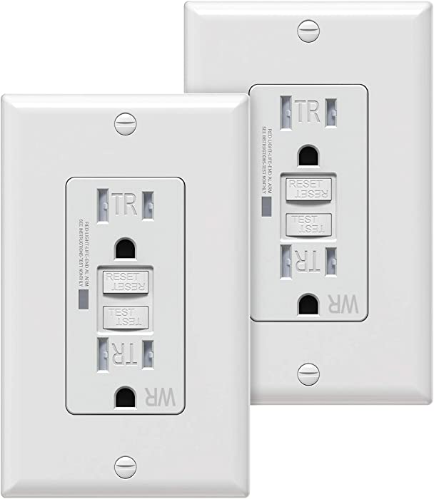 [2 Pack] WEBANG Self-Test GFCI Outlets, Tamper-Resistant and Weather-Resistant, GFCI Receptacle with LED Indicator, Decorative Wall Plates and Screws Included, 15 Amp/125 Volt, UL Listed, White