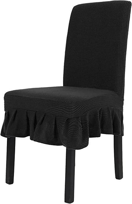 Hazeland Stretch Universal Dining Chair Cover Slipcovers with Skirt, Easy Fitted Removable Washable Furniture Protector for Dining Room Hotel Ceremony Banquet Wedding Party(2 Pack, Black)
