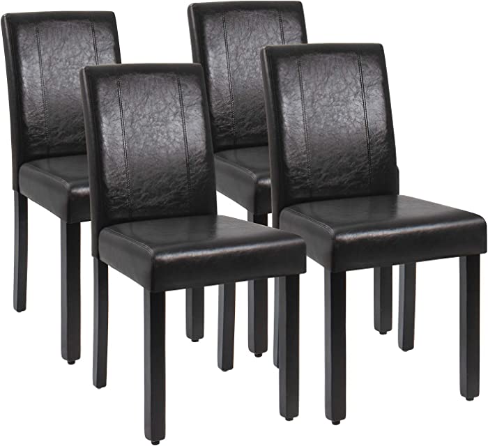 JUMMICO Dining Chair PU Leather Living Room Chairs Modern Kitchen Armless Side Chair with Solid Wood Legs Set of 4(Black)