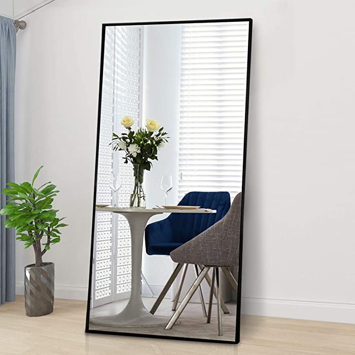 CONGUILIAO Full Length Mirror, 65" × 24" Standing Body Mirror, Large Floor Mirror, Full Standing Mirror, Standing Hanging or Leaning, Wall-Mounted Mirror Dressing Mirror, Aluminum Alloy Frame, Black