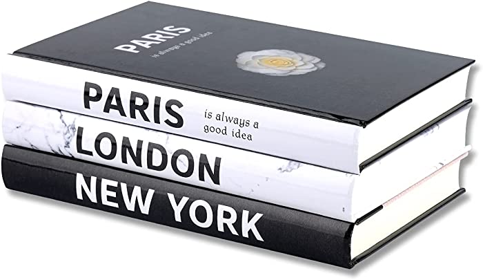 3 Pieces Fashion Decorative Book,Hardcover Modern Decorative Book Stack,Fashion Design Book Set,Display Books for Coffee Tables/Shelves(Paris/New York/London)