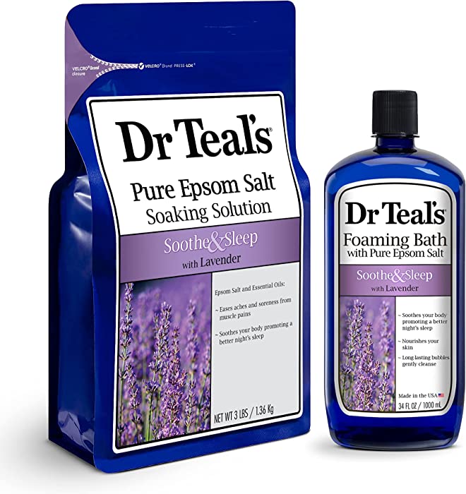 Dr. Teal's Epsom Salt Soaking Solution and Foaming Bath with Pure Epsom Salt Combo Pack, Lavender