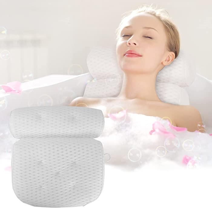 Bath Pillow, Bath Pillows for Tub with 7 Suction Cups 4D Air Mesh Non-Slip Soft Support The Head Neck Back Shoulders Suitable for Hot Tubs Massage Bathtubs and Home Spa