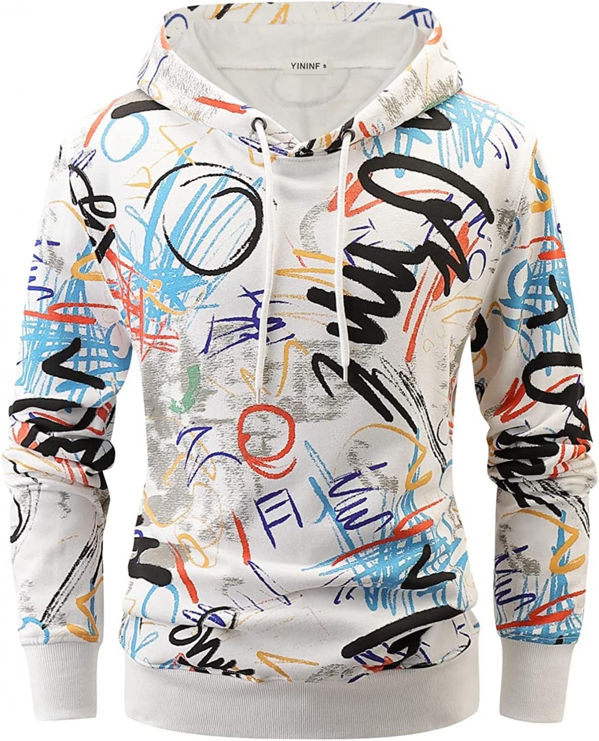 YININF Mens Hipster Hip Hop Hoodie Print Hooded Pullover Sweatshirt