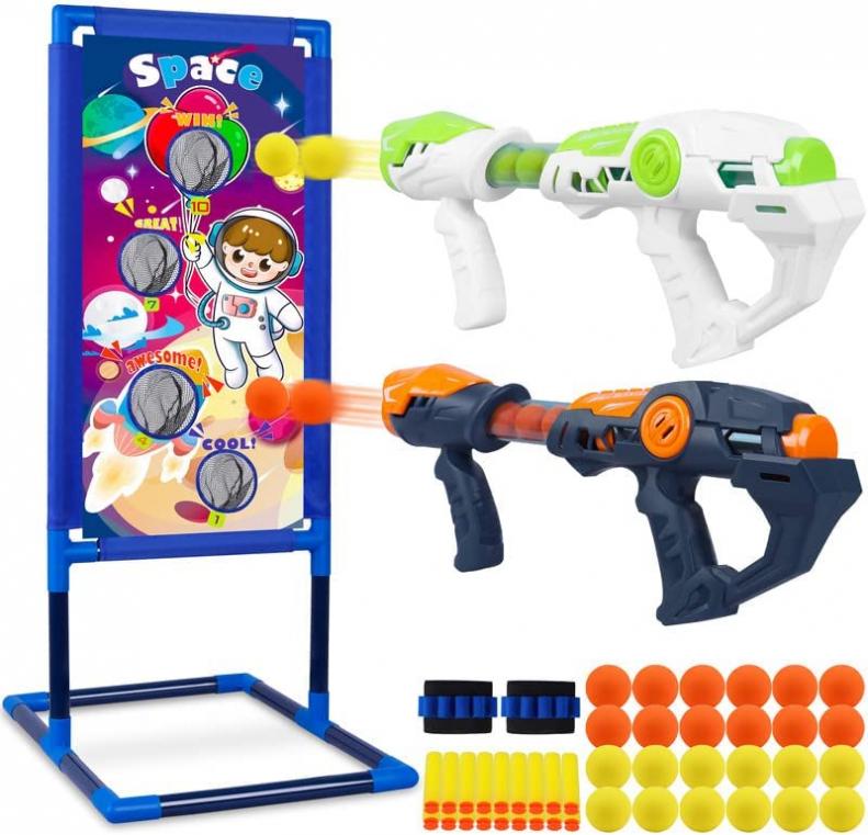 Shooting Game Toy for Boys, 2pk Foam Ball Popper Air Guns with Standing Shooting Target, 24 Foam Balls & 18 Soft Bullets, Compatible With Toy Guns, Kids Toys Gifts for Age 3 4 5 6 7 8 9 10+ Years Old