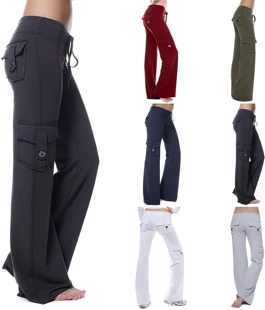 Wide Leg Yoga Pants with Cargo Pockets for Women High Waisted Bootcut Gym Workout Pants Stretchy Plus Size Cargo Pants