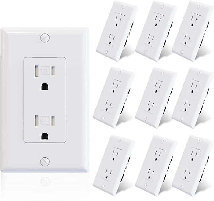 ELEGRP Tamper Resistant Outlet Wall Outlet Decora Outlet 15 Amp Outlet, Electrical Receptacle Duplex White Outlet, Self-grounding with Wallplates, 125V, 5-15R, UL Listed, 10 Pack