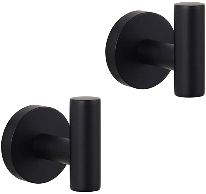GERZWY Bathroom Matte Black Coat Hook SUS 304 Stainless Steel Single Towel/Robe Clothes Hook for Bath Kitchen Contemporary Hotel Style Wall Mounted 2 Pack AG1107B-BK