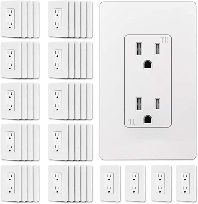 (50 Pack) CML Decor Recetpacle Outlet, Tamper Resistant, 15A/125V, Screwless Wallplate Included, 3-Year Warranty, UL Listed, White