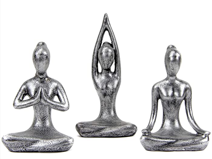 Leekung Yoga Meditation décor,Yoga Pose Statue Home Decoration,Zen Yoga Figurine for Spiritual Room décor,Set of 3 Yoga Gift Antique Silver Color