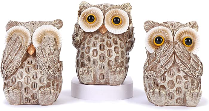 Set of 3 Owl Statues Home Décor, Cute Owl Figurines for Shelf, Living Room Bedroom Office Desktop, Bookshelf , Animal Sculptures Gifts ,Small Decor Accents Items for Birds Lovers