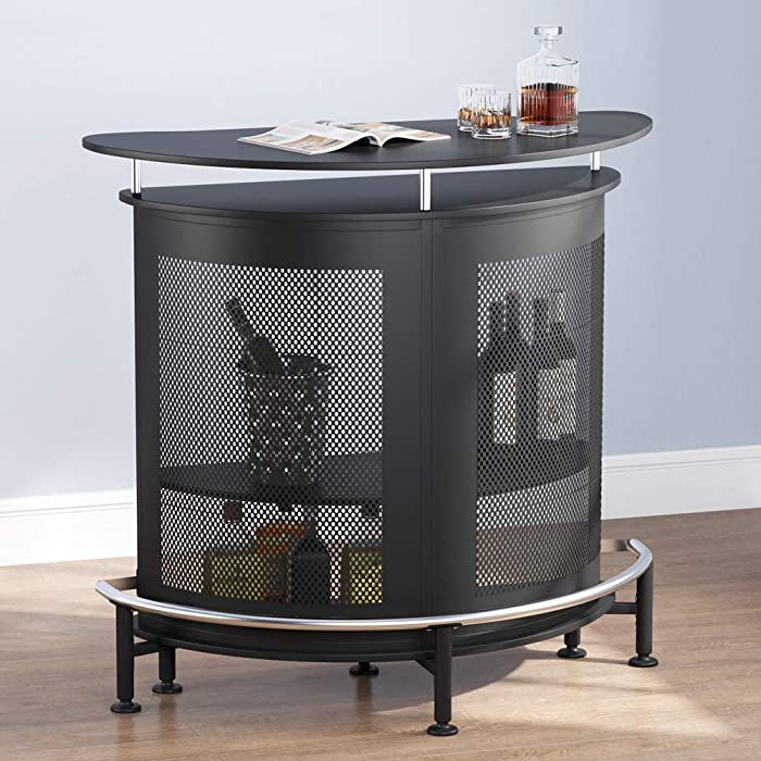 Tribesigns Bar Unit with Metal Mesh Front, Home Liquor Bar Table with Storage and Footrest (Black)