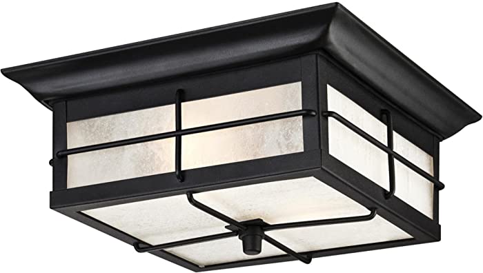 Westinghouse Lighting 6204800 Orwell Two-Light Outdoor Flush-Mount Fixture, Textured Black Finish on Steel with Frosted Seeded Glass
