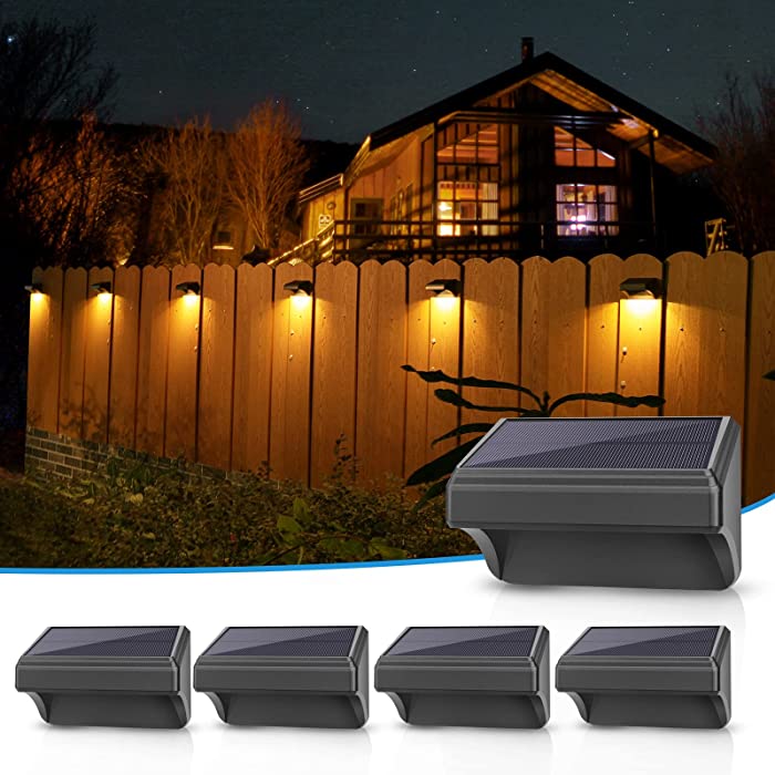 Aulanto Solar Fence Lights with Warm White and RGB Lock Mode, 4pack Color Glow Light for Fence IP65Waterproof Solar Outdoor Lights for Fence Outside Solar Deck Lights for Wall Deck, Step, Yard, Garden