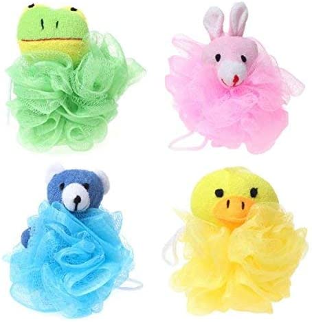 Rubinson-store Cartoon Bath Pouf Puff Mesh Bath Sponges with Stuffed Animal Loofah (4 Pack) Random Design