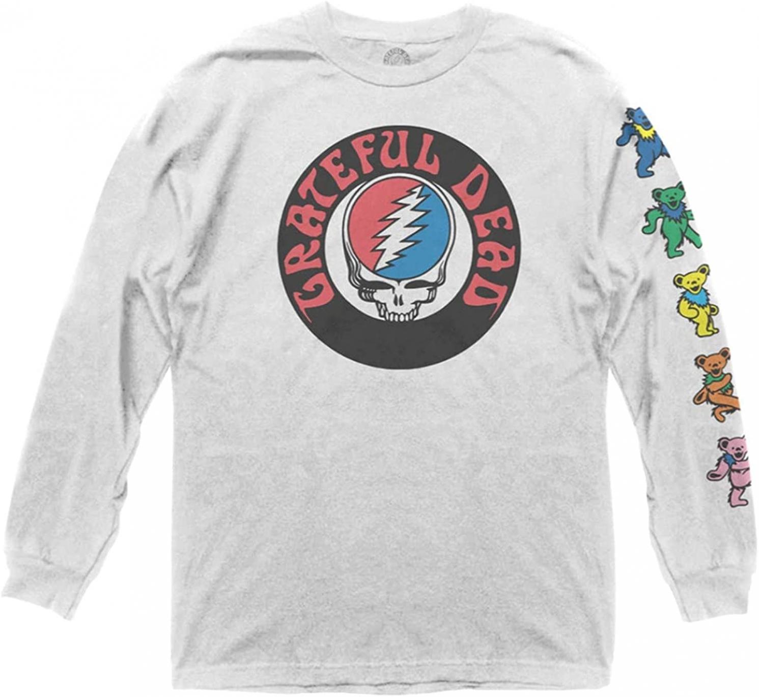 Ripple Junction Grateful Dead Steal Your Face Logo with Dancing Bears Long-Sleeve Adult Crew T-Shirt Officially Licensed