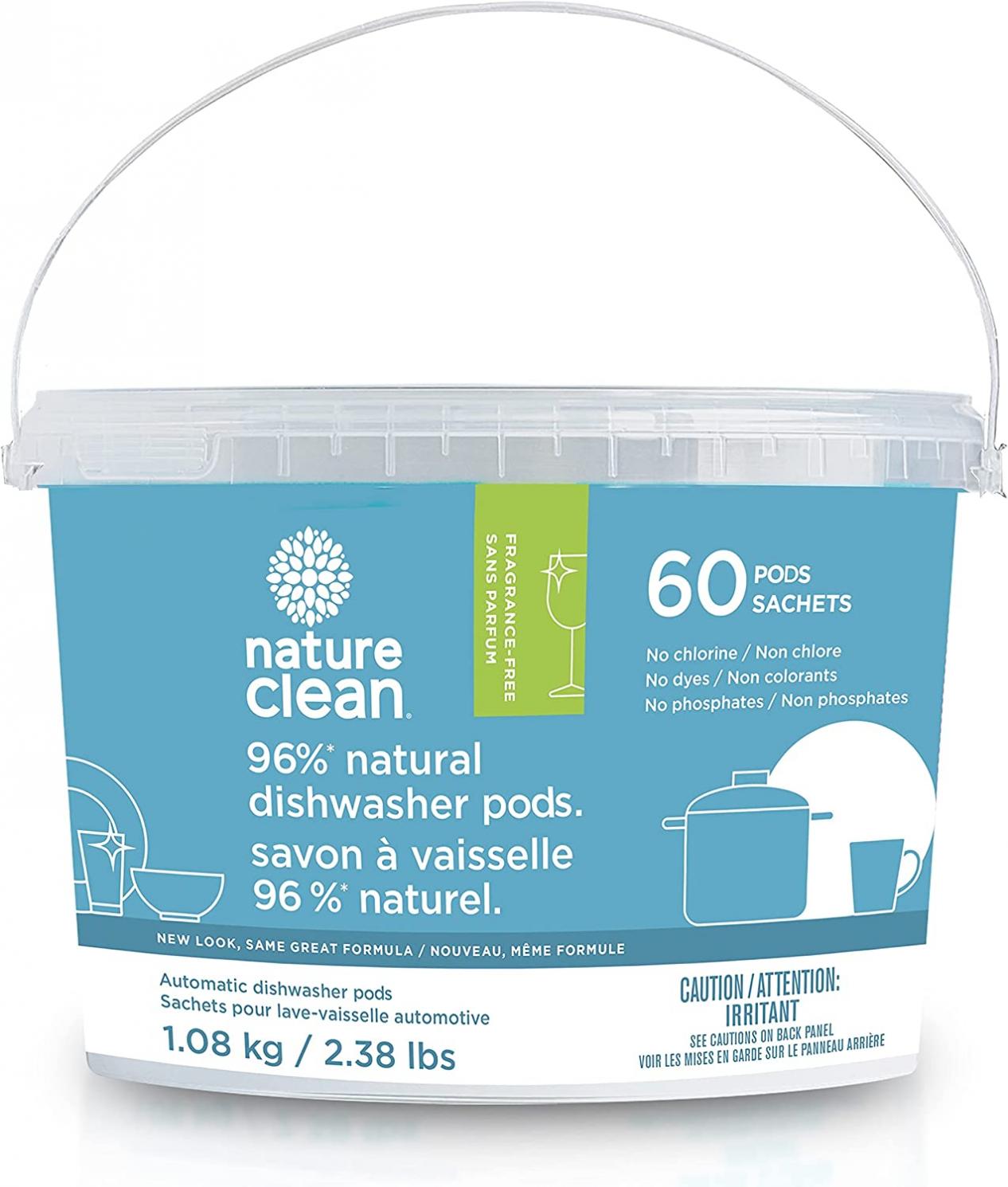 Nature Clean Natural Dishwasher Pods, 60 count. High Performance Dishwasher Detergent Pods With 96% Naturally Derived Ingredients From Plants And Minerals. Spot & Residue-Free, No chlorine, Unscented
