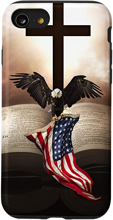 iPhone SE (2020) / 7 / 8 Pretty Christian Cross Bible A Bald Eagle Grip American Flag Case
