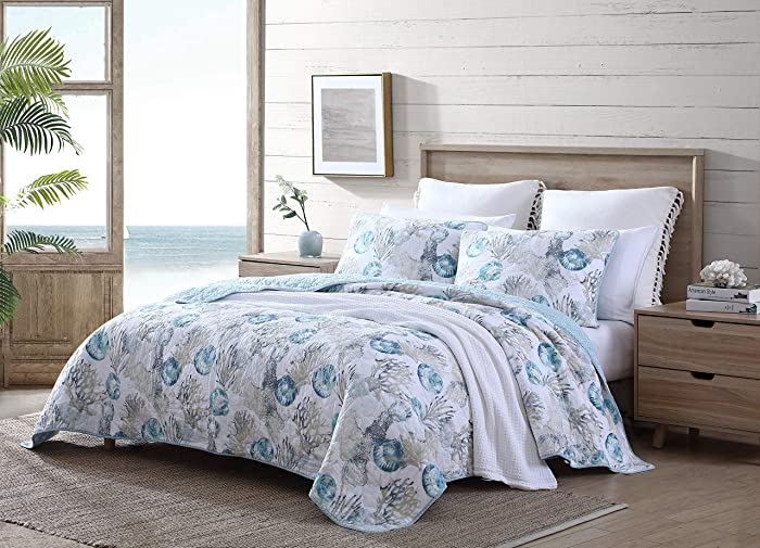 Tommy Bahama | Freeport Collection | Quilt Set - 100% Cotton, Reversible, All Season Bedding, Soft & Breathable Fabric with Matching Shams, King, Blue