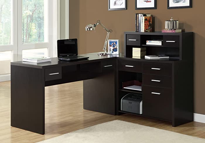 Monarch Specialties Computer Desk L-Shaped - Left or Right Set- Up - Corner Desk with Hutch 60"L (Cappuccino)
