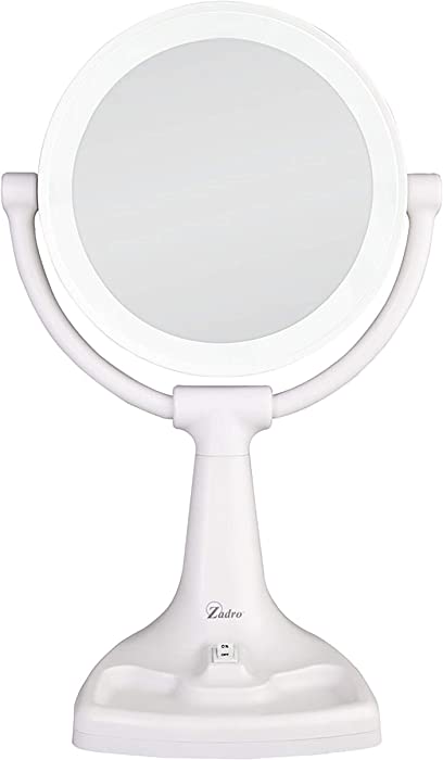 Zadro Max Bright Sunlight Dual Sided Vanity Mirror, White, 10X/1X Magnification