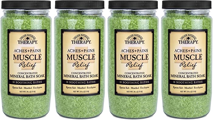 Village Naturals Therapy, Mineral Bath Soak, Aches and Pains Muscle Relief, 20 oz, Pack of 4