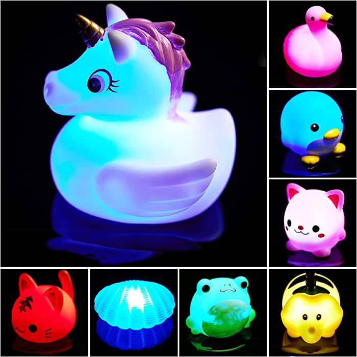 Bath Toys for Toddlers Baby 8 Pack Light Up Toys - Bathtub Toy Flashing Colourful LED Light Shower Bathtime For Kids Toddler Child Infants Preschool Bathroom Bathtub Shower Swimming Pool Party Games