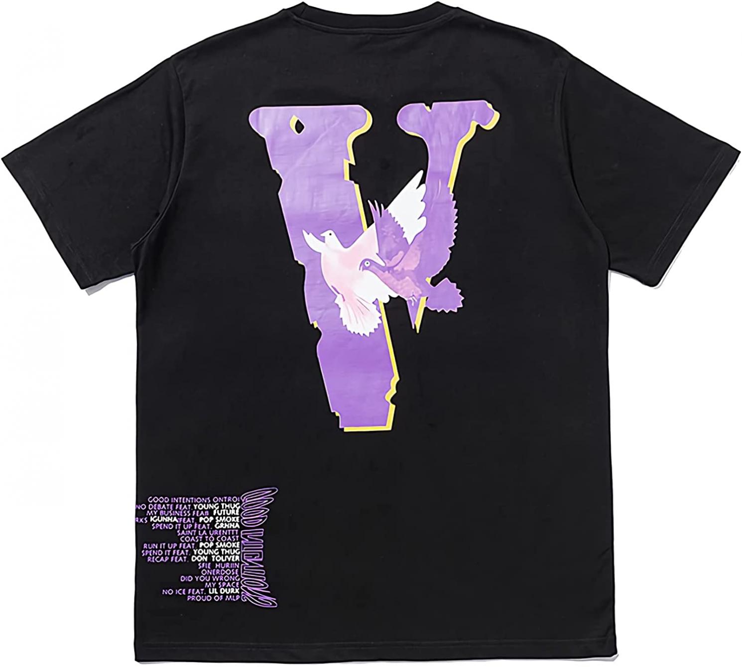 FEIXII Big V Letter Shirts Men's Graphic Print T Shirt Hip Hop Angel Wings Print Short Sleeve Tee