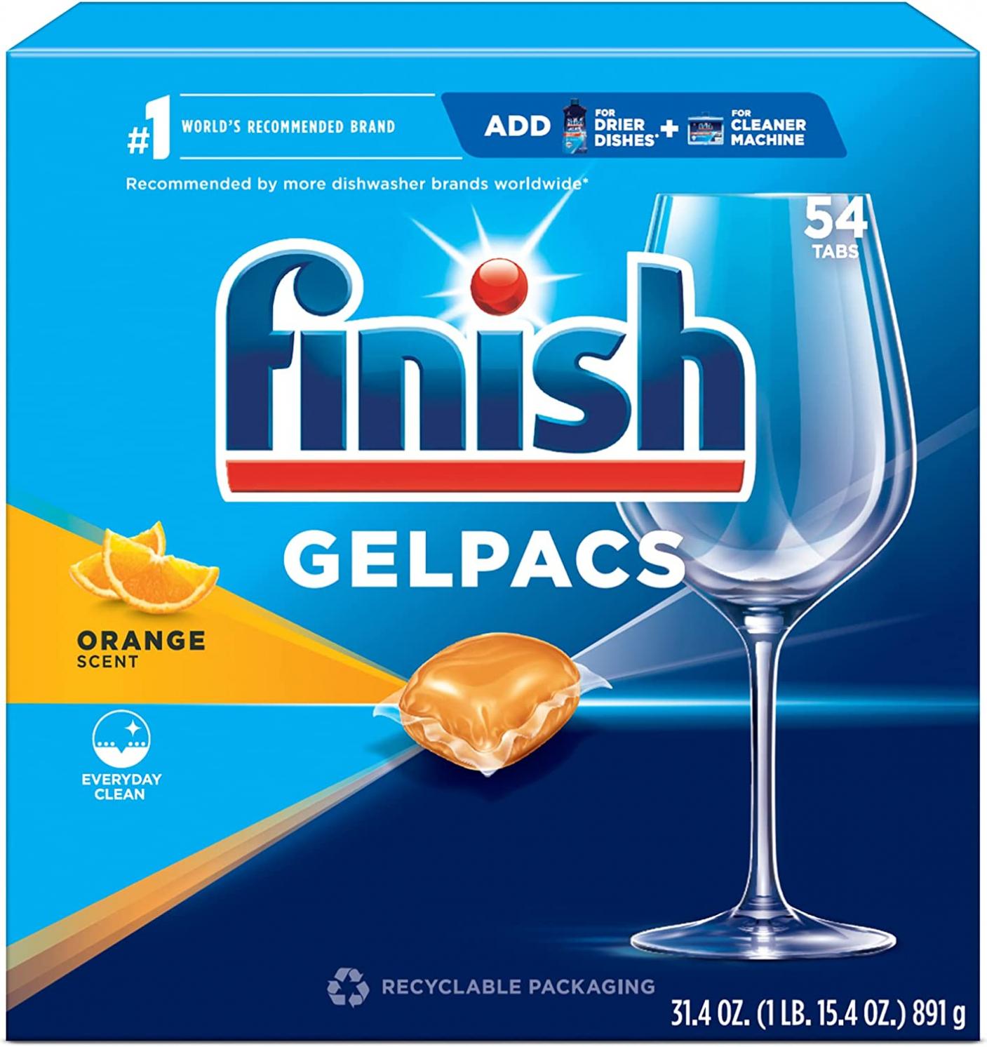 Finish All in 1 Gelpacs, Dishwasher Detergent Tablets, Orange, 32 Count