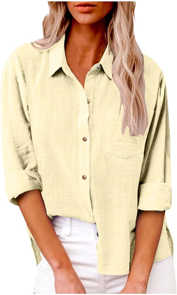 SMIDOW Womens Cotton Linen Button Down Shirt
