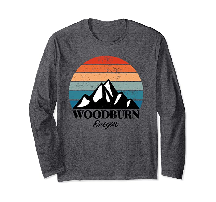 Woodburn Oregon Mountain Retro Distressed Sunset Group Long Sleeve T-Shirt