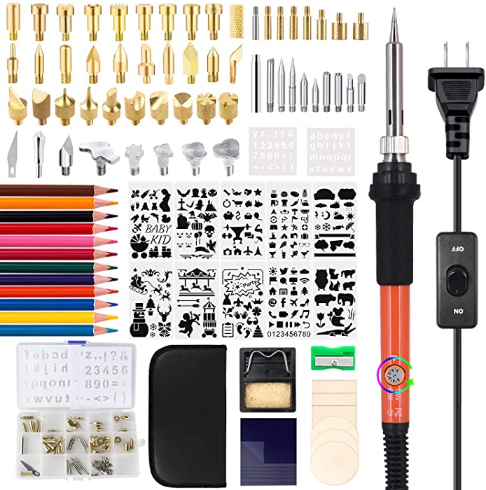 96 PCS Wood Burning Kit, Professional Wood Burning Tool with Soldering Iron, Creative Tool Set Adjustable Temperature 200~450 ℃ for DIY Various Wooden Kits Carving/Embossing Carving Soldering Tips