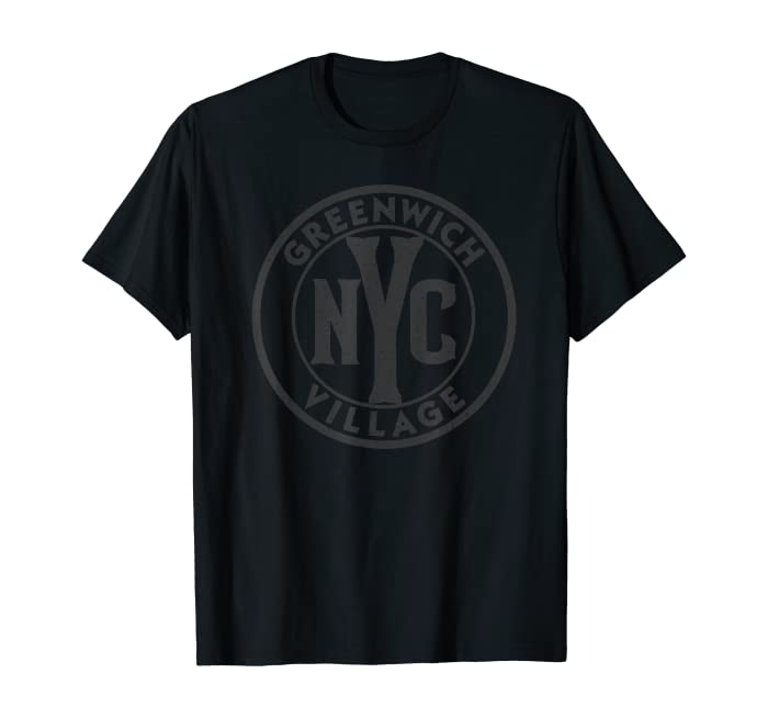 Greenwich Village Vintage Sign Black w Distress Black Print T-Shirt