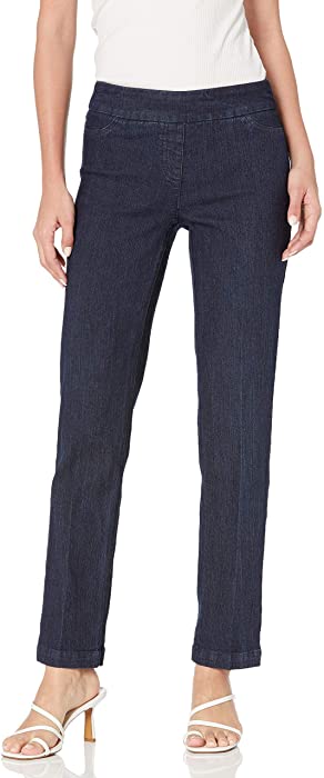 SLIM-SATION Women's Wide Band Pull-on Relaxed Leg Pant with Tummy Control