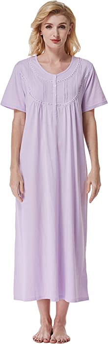 Keyocean Women Nightgowns for Summer, Soft 100% Cotton Lightweight Short Sleeve Night-dresses for Ladies
