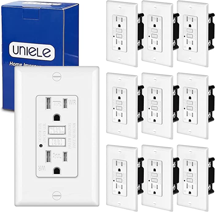 (10 Pack) UNIELE 15 Amp WR Outdoor GFCI Receptacle Outlet, Weather-Resistant & TR GFI, 5-20R, Ground Fault Circuit Interrupter, ETL Listed