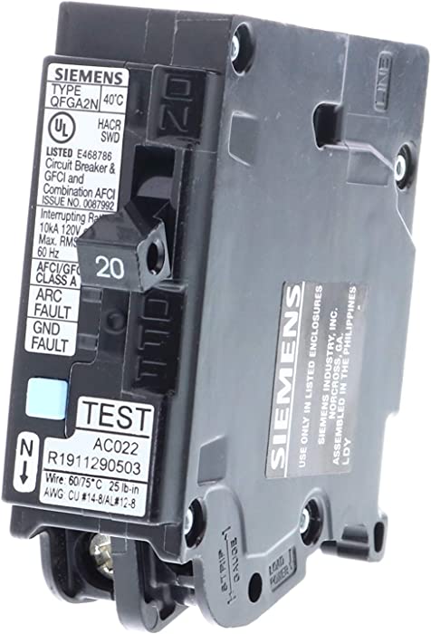 Siemens Q120DFN 20 Amp 1-Pole Dual Function (CAFCI/GFCI) Plug-On Neutral Circuit Breaker, Black