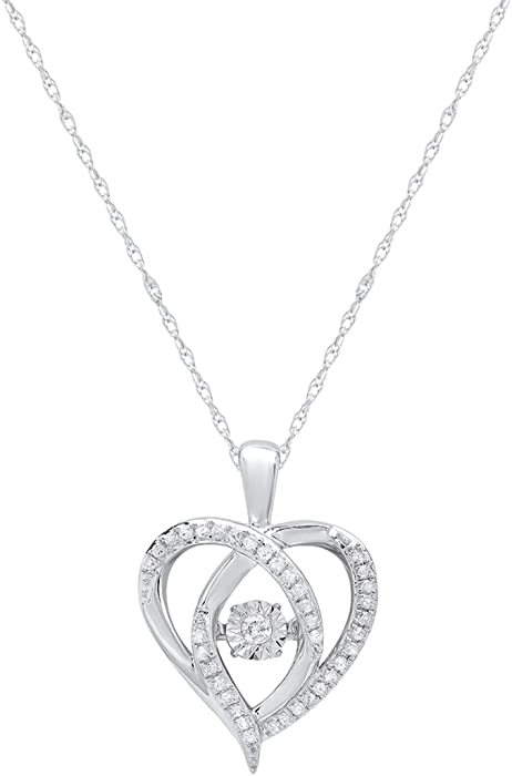 1/6 Carat Natural Diamond"Miraculous Love" Dancing Diamond Heart Pendant Necklace for Women in 925 Sterling Silver with 18 Inch Rope Chain (I2-I3, 0.15 cttw) by MAX +STONE