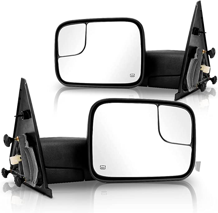 PZ Driver and Passenger Side Tow Mirrors with POWERED HEATED Without SIGNAL BLACK,Replacement Fit For 02-08 for Dodge for Ram 1500 03-09 for Dodge for Ram 2500 3500