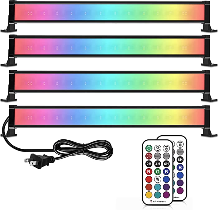 MEIKEE 4 Pack 25W RGB LED Wall Washer Light, Color Changing LED Strip Light with RF Remote, IP66 Waterproof RGB LED Light Bar for Outdoor Indoor Lighting Projects Wedding Church Party Stage Lighting
